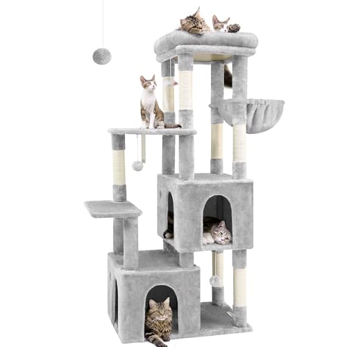 Globlazer Cat Tower for Indoor Cats, Heavy Duty Cat Trees for Large Cats Adult Big Cats Maine Coon Cat Tree Tower with Scratching Post, Extra Large Top Perch, Cat Condos, F61, Light Grey, 61inch