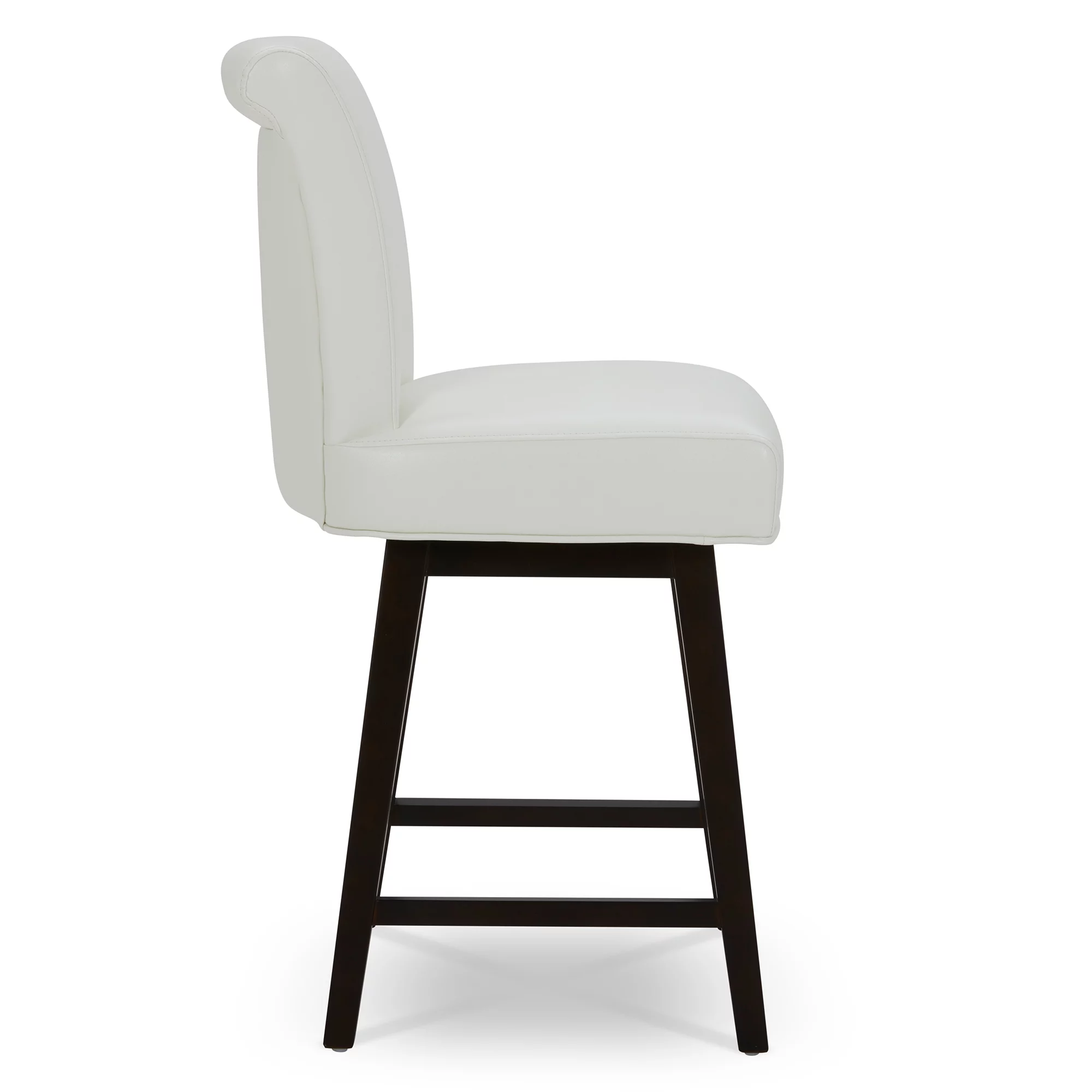 CHITA 26 in Upholstered Swivel Counter Bar Stools with Back&Wood Legs Set of 2, Faux Leather in White