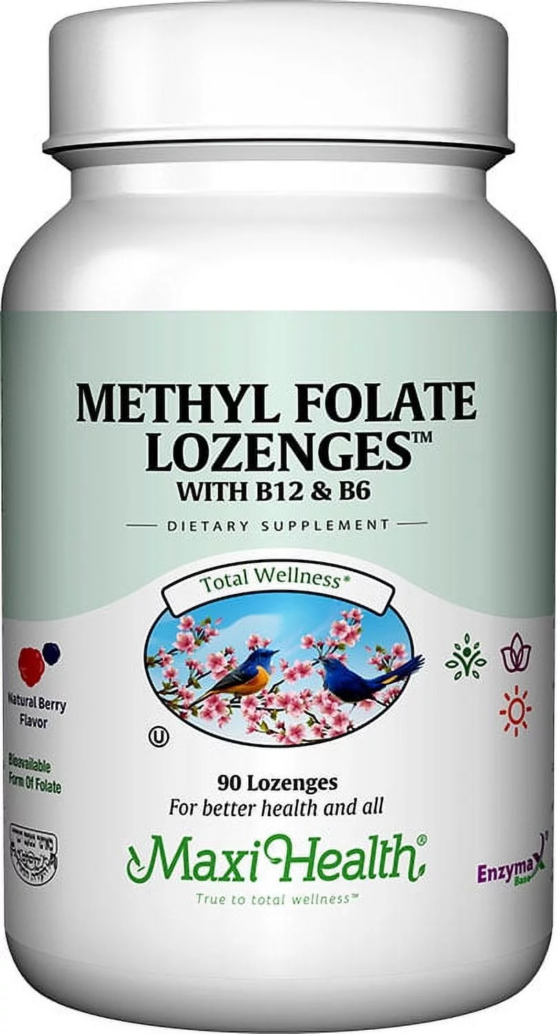 Maxi Health Kosher Methyl Folate Lozenges with B12 & B6 Berry Flavor - 90 Lozenges