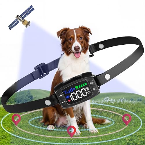 GPS Wireless Dog Fence System, Rechargeable Electric Fence for Dogs, IPX6 Waterproof Collar, Adjustable Warning, 33Yd-1000Yd Range, Pet Safe Outdoor Containment for Most Breeds