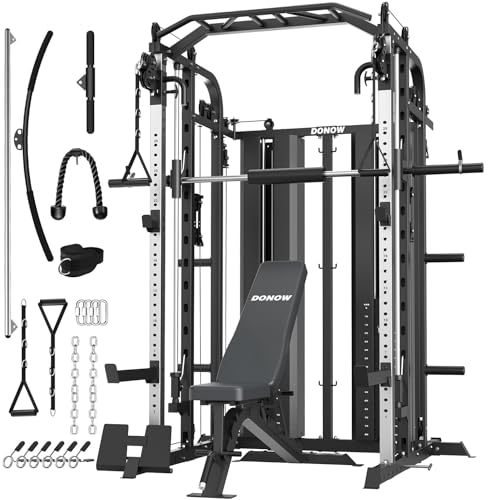 DONOW Smith Machine with Weight Stacks Power Cage Squat Rack Dual Cable Crossover Machine Home Gym Systems Station LAT Pull Down