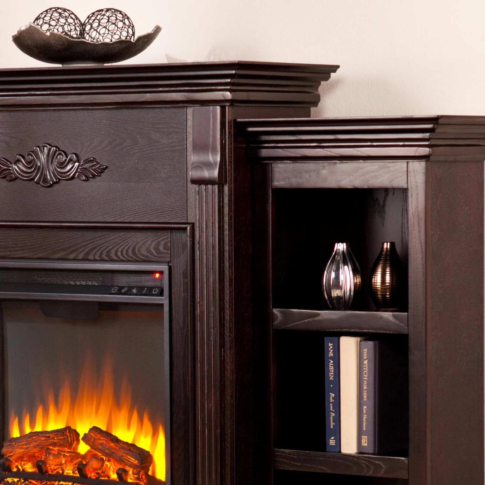 SEI Furniture Fredricksburg Wood Electric Fireplace with Bookcases in Black