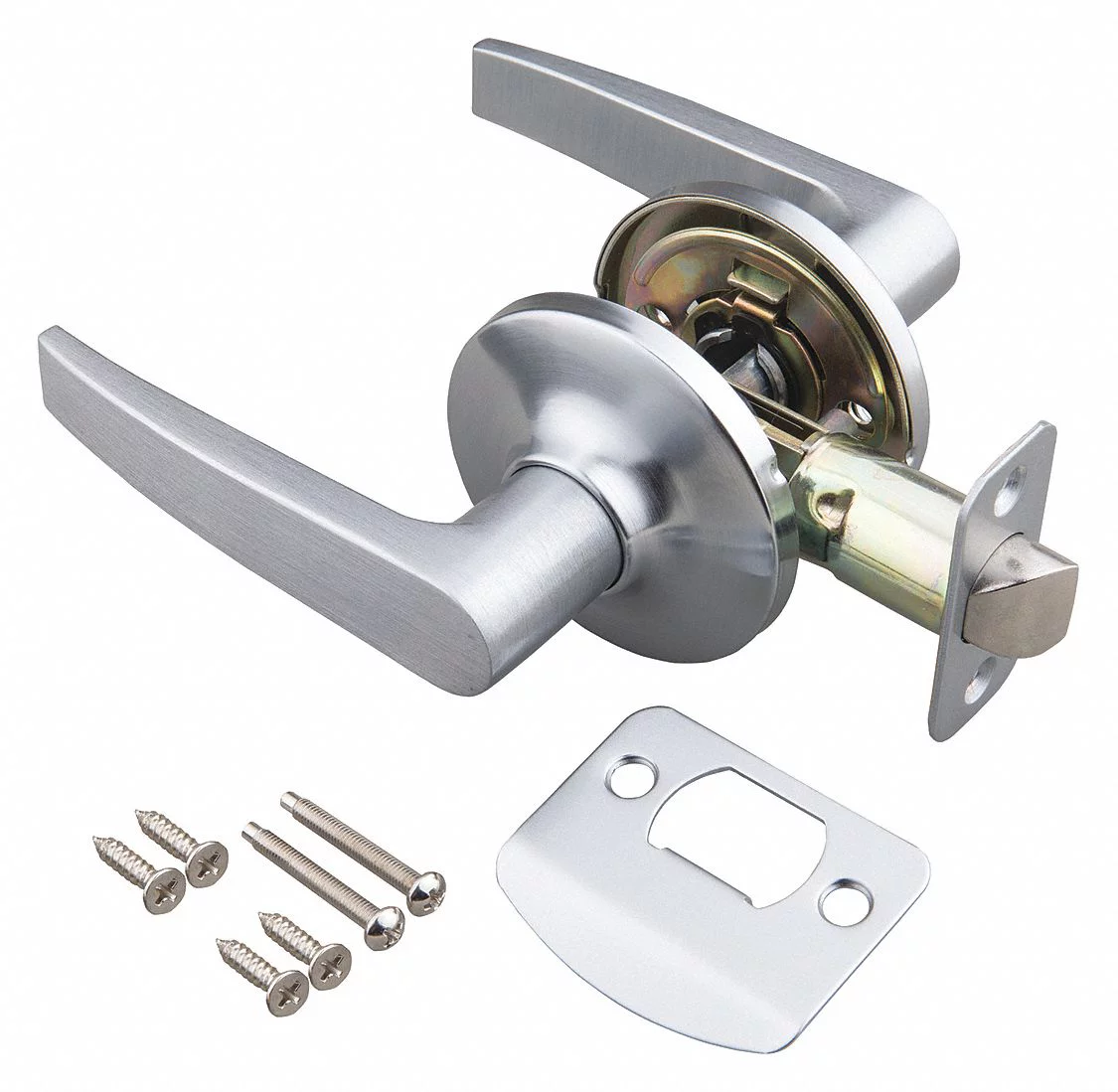 EZ-FLO 57847 Reversible Passage Door Straight Lever Lockset, Satin Chrome