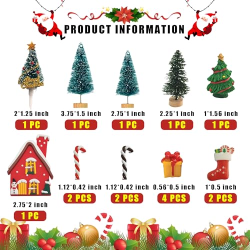 25pcs Christmas Cake Topper Merry Christmas Cake Decorations Cupcake Toppers with Craft Tree Mini Santa Sleigh Reindeer, Snowman Cake Decoration and Xmas Miniature Ornaments