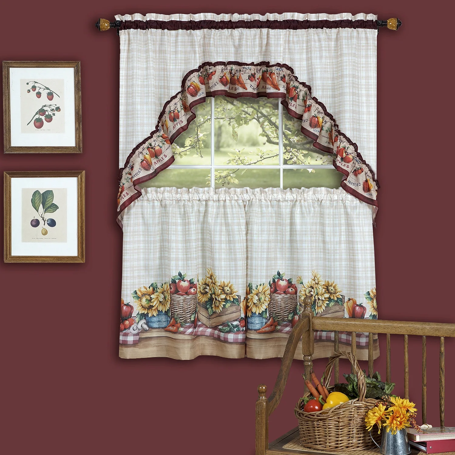 Farmer's Market Fruit Flowers Kitchen Curtain 36
