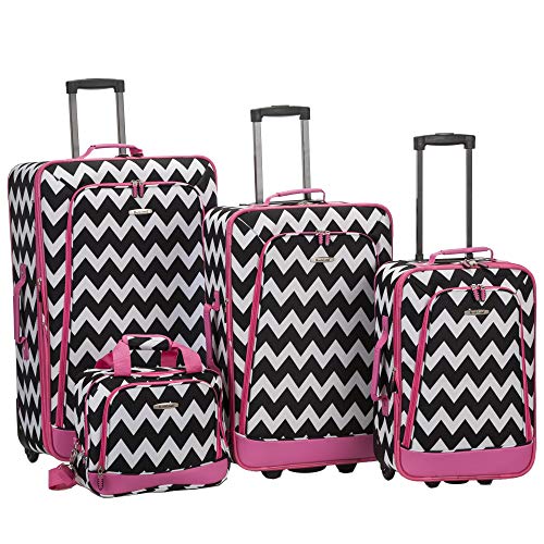 Rockland Vara Softside 3-Piece Upright Luggage Set, Expandable,Black dot, (20/22/28)