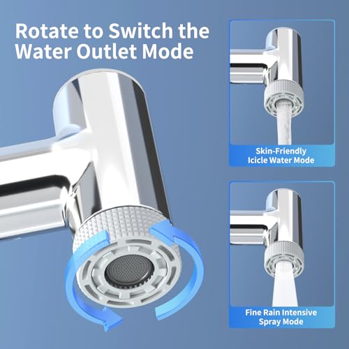 SINGSUO 1080°Rotatable Bathroom Vanity Faucet 1 Hole, Height Adjustable Single Handle Sink Faucet Bathroom with 2 Water Outlet Modes, Bar Sink Tap Single Hole with Temperature Display (Black)