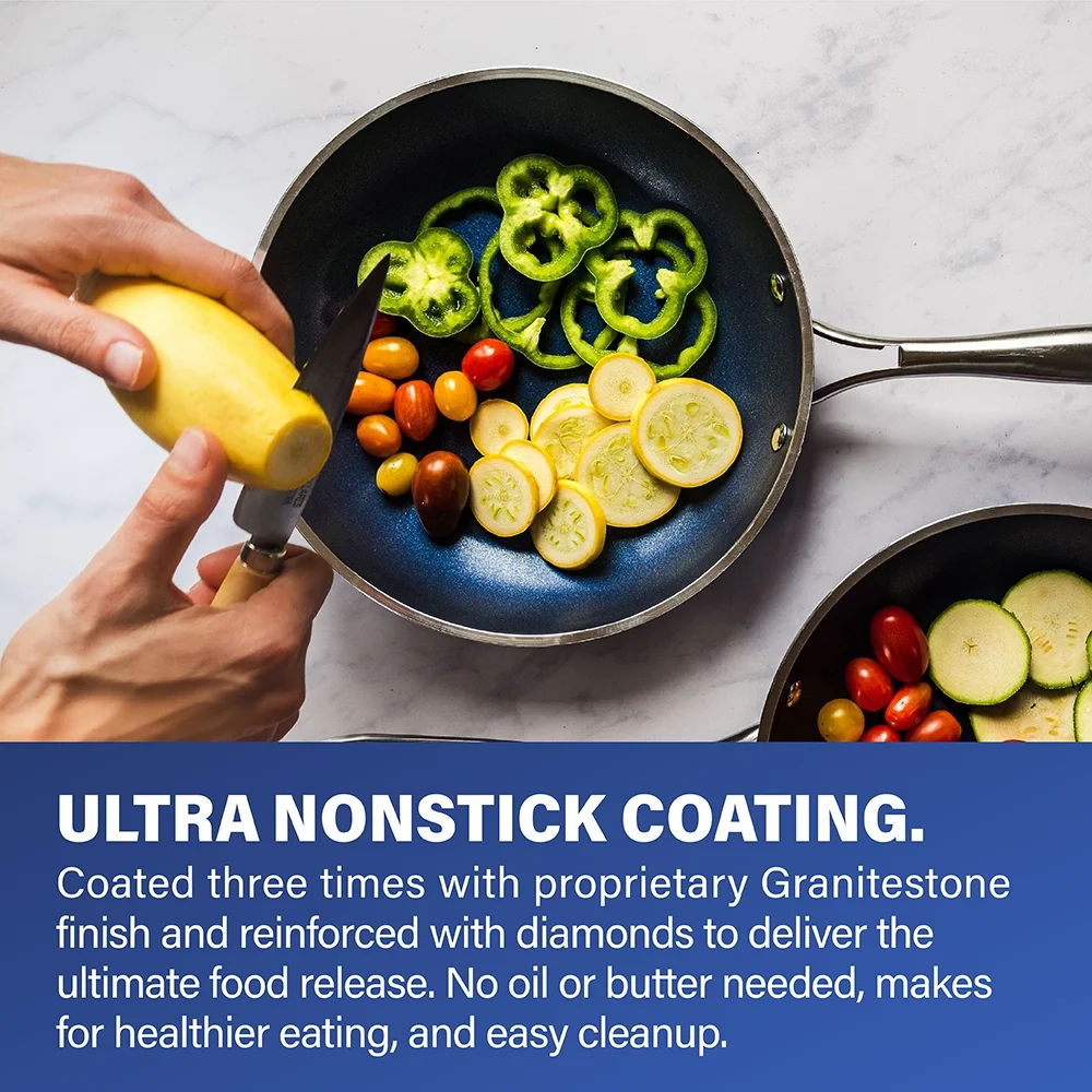 Granite Stone Pots and Pans Set, 10 Piece Complete Cookware Set, Nonstick, Dishwasher Safe, Blue