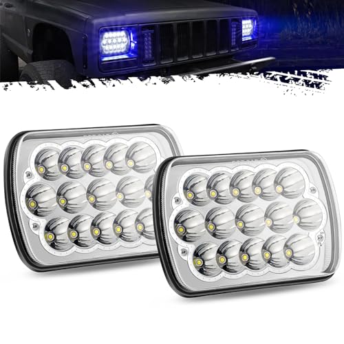 Partsam 2PCS Rectangle H6054 LED Headlights 5x7 7x6 Headlamp Hi/Low Sealed Beam H4 9003 Plug 6054 H5054 Compatible with S10 Blazer Express Van/Wrangler YJ XJ Cherokee Truck Van