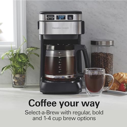 Hamilton Beach Programmable Drip Coffee Maker, 12 Cups, Front Access Easy Fill, Pause & Serve, 3 Brewing Options, Black (46310)