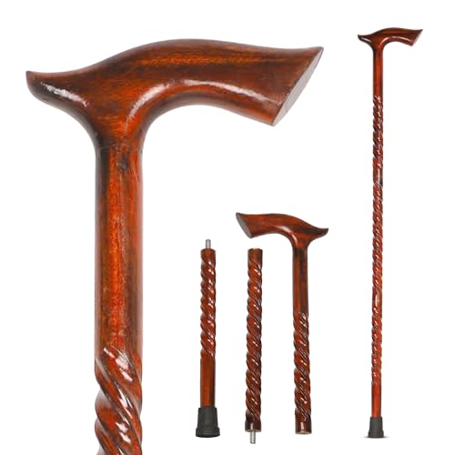 Wood Cane 36 Inches Natural Classic Wood Walking Stick Fancy Canes Ergonomic Wood Cane for Seniors (Elegant Derby Handle)