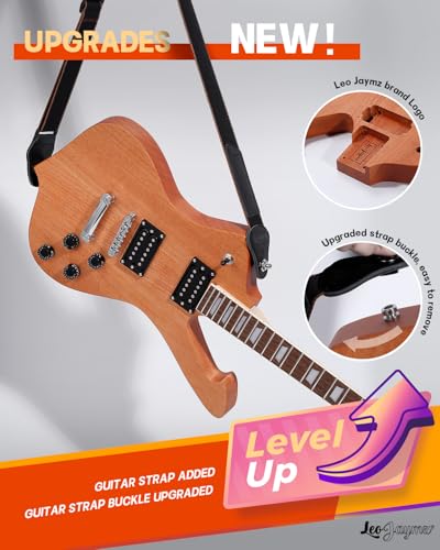 Leo Jaymz DIY Single Cut Electric Guitar Kits with Mahogany Body and Neck - Rosewood Fingerboard and All Components Included (LP Hollow)