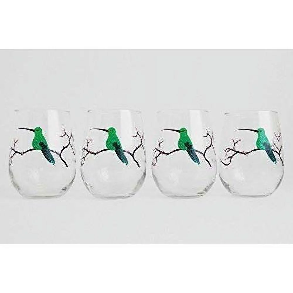 Hummingbird Glassware, Hummingbird Glasses - Set Of 4 Stemless Hummingbird Glasses, Painted Glasses