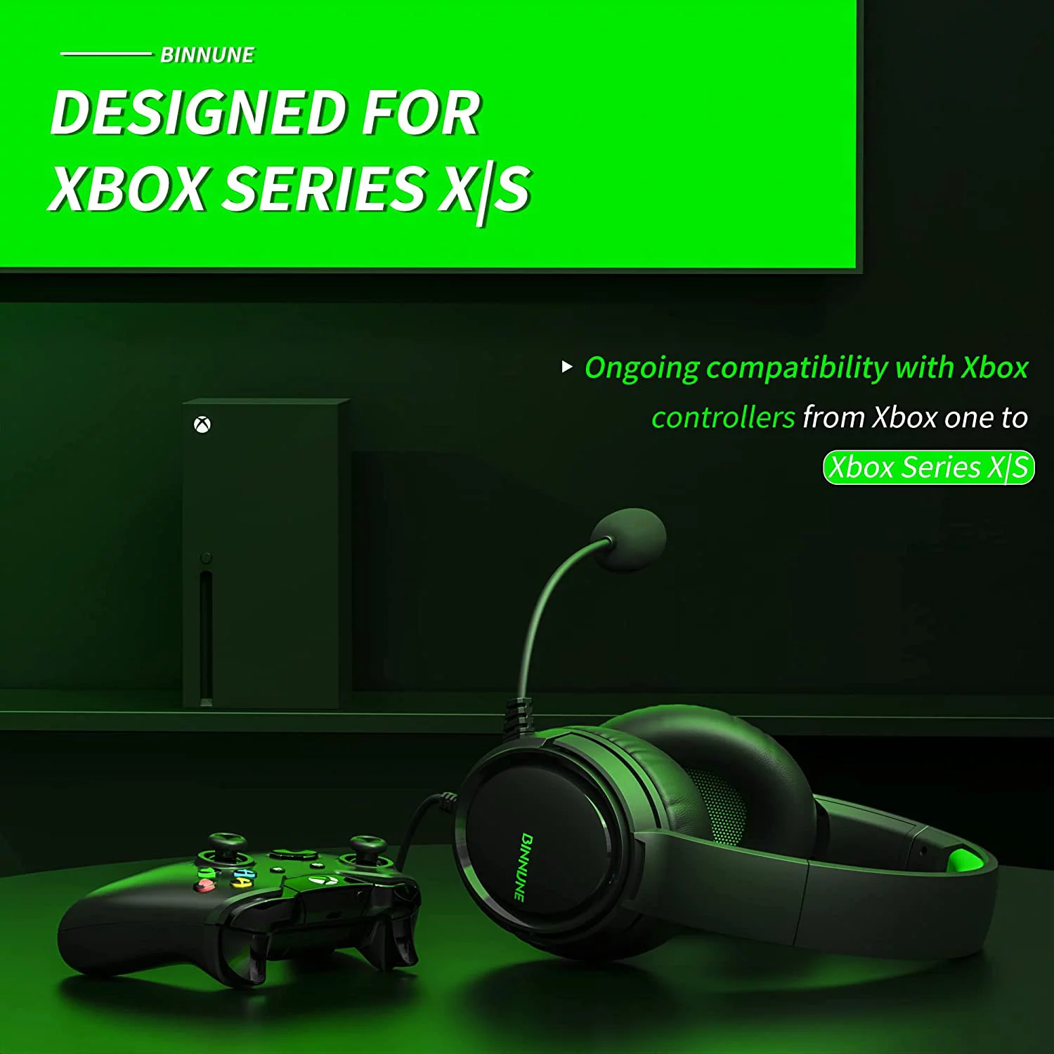 BINNUNE PC Gaming Wired Headsets with Microphone for Xbox Series X|S / Nintendo Switch / Chormebook - [Noise Cancelling] Audifonos Gamer Headset for Laptop Playstation 5 PS4, Green