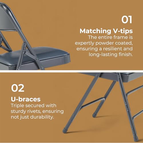 Premium Vinyl Upholstered Triple Brace Double Hinge Folding Chair, Black