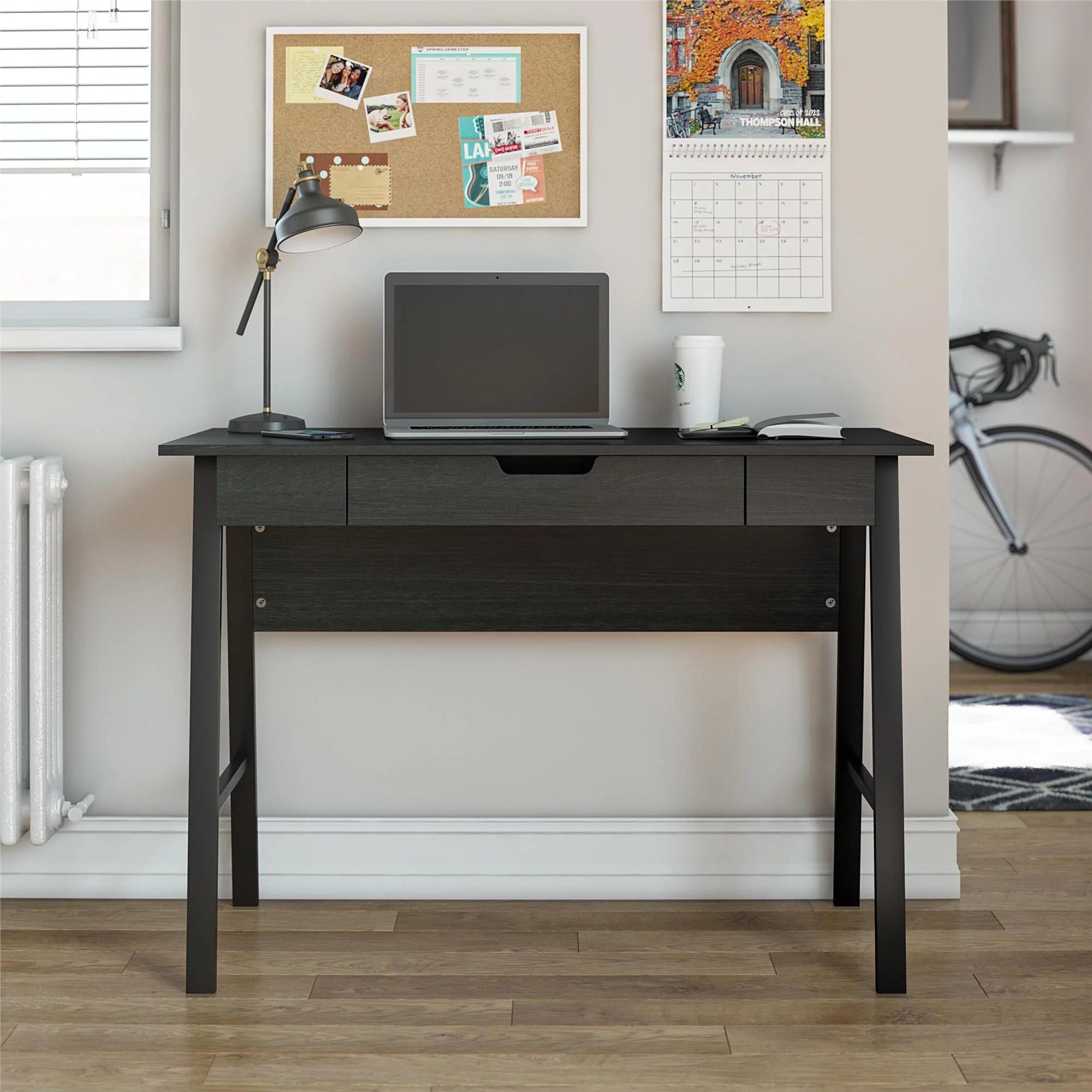 Ameriwood Home Oviedo Computer Desk with Drawer, Black Oak
