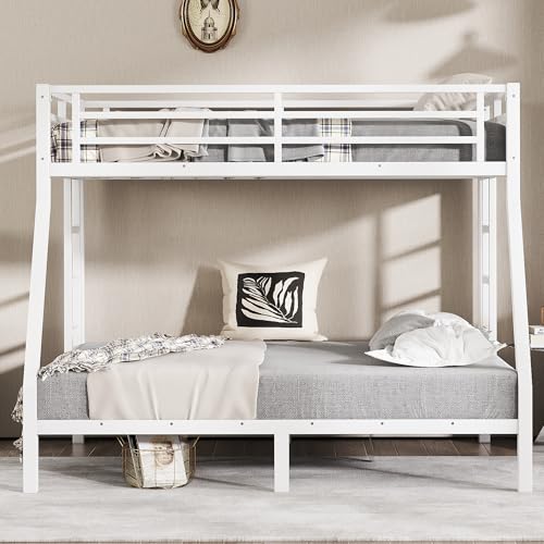 Heavy Duty Bunk Bed Frame with Ladder, Twin XL Over Twin XL Bunk Beds with Safety Guardrails, Adults Bunk Beds with Noise-Reducing Rubber Stoppers, Easy Assemble, Black