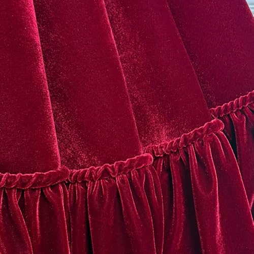 60-Inch Ruffled Velvet Christmas Tree Skirt with Foam Padding, Nylon Backing and Lace-Up Tie Closure, Burgundy