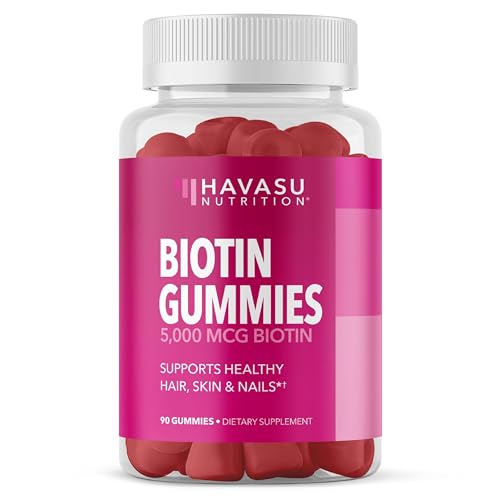 Biotin Gummies for Hair Skin and Nails | 5000mcg Biotin (Vitamin B7) Per Serving Hair Skin Nails Vitamins for Women and Men | Biotin Supplement for Hair Health | 90 Strawberry-Flavored Biotin Gummies