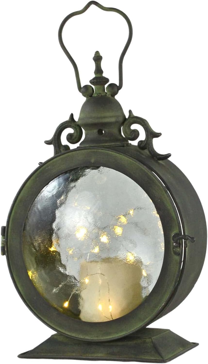 Westcharm Metal Round Hanging Candle Lantern with Curved Glass Insert, Nautical Coastal Style