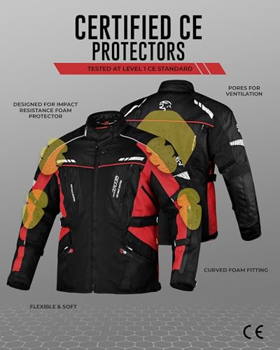 JAG Touring Motorcycle Jacket for Men, Dual Sports Water Resistant Adventure Riding Jacket with Cordura Fabric & CE Armor