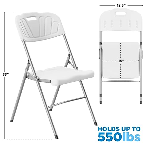 Sorfey White Folding Chair Set of 2, 550 lbs Weight Capacity - Comfy Ergonomic Plastic Folding Chairs for Outside, Wedding, Indoor/Outdoor Party Chairs, Folding Event Chairs - Stackable, Foldable