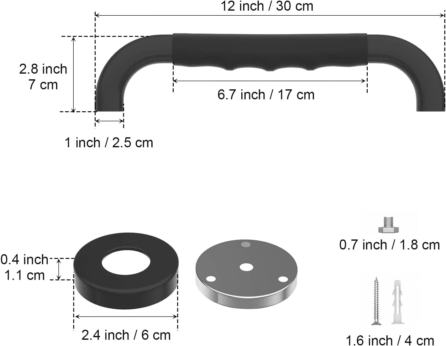 2 Pack 12 Inch Black Shower Grab Bar w/ Anti Slip Rubber Grip ,ZUEXT Stainless Steel Bath Grab Bar,Bathroom Balance Bar,Wall Mount Safety Handrail Support,Handicap Injury Elderly Senior Assist Handle