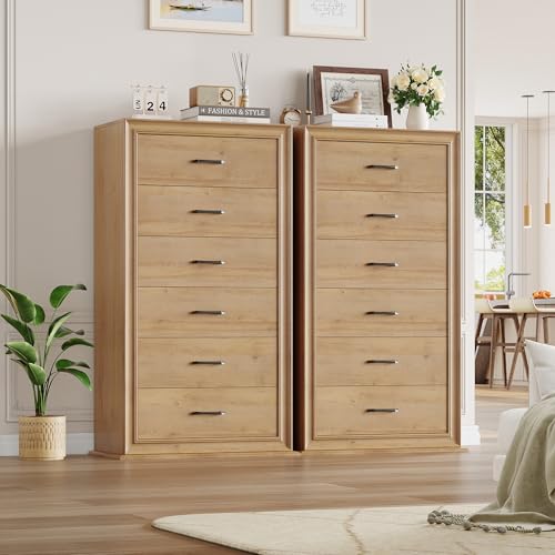 HIFIT 53'' Tall Dresser with 6 Drawers, Farmhouse Dressers for Bedroom, Wood Chest of Drawers, Large Storage Cabinet for Living Room | Hallway | Home Office | Entryway, Oak