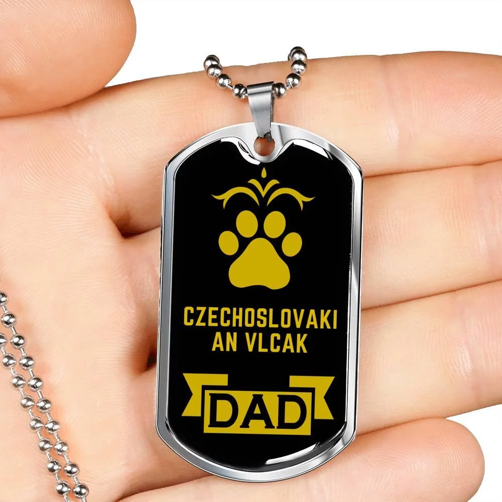 Czechoslovakian Vlcak Dad Dog Necklace Stainless Steel or 18k Gold Dog Tag W 24