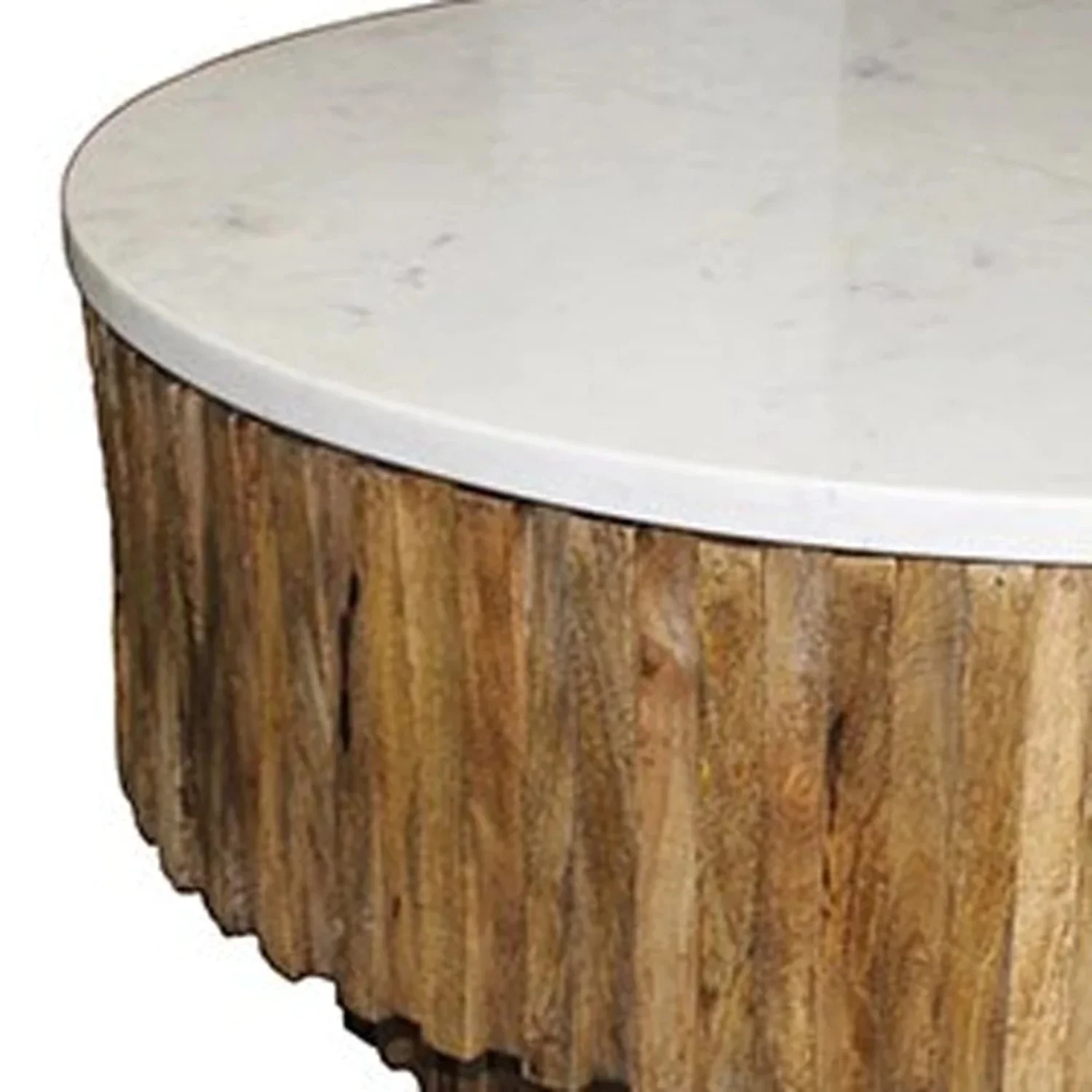 HomeRoots 400888 19 x 42 x 42 in. Round Marble Top & Wooden Strips Coffee Table, White & Brown