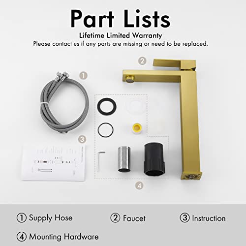 KES Vessel Sink Faucet, Black Bathroom Faucets, Tall Bathroom Faucets with Sink Drain with Overflow, L3156BLFF12-BK-C1