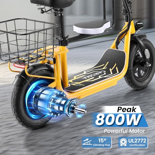 Caroma Peak 500W/800W/1200W Electric Scooter with Seat, 30 Miles Max Range Electric Scooter Adults&Teens, 48V Large Battery, 20MPH Top Speed Foldable Ebike, Adjustable E-Bike with Basket&Kid Seat