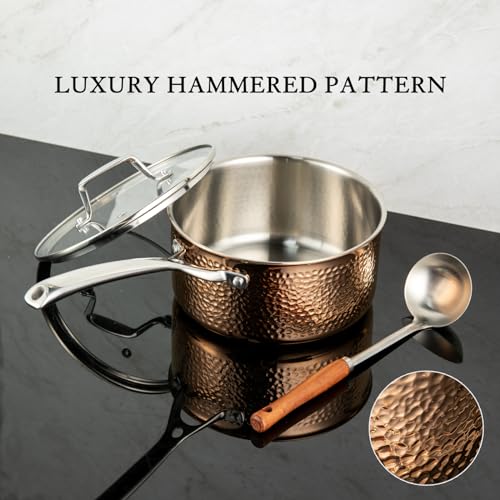 Luxury Hammered Stainless Steel Cookware set, 5 Piece Heavy Duty Pots and Pans set, Non Toxic, PTFE & PFOA Free, Oven & Dishwasher Safe, Induction 18/10 Stainless Rose Gold Pot Pan