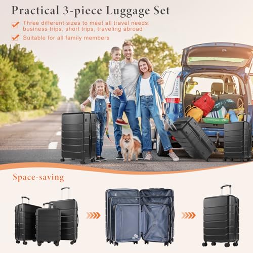 Sweetcrispy Carry on Luggage, Hard Shell ABS, Double Spinner Wheels Lightweight Suitcase TSA Lock, Navy Blue, 24 Inch