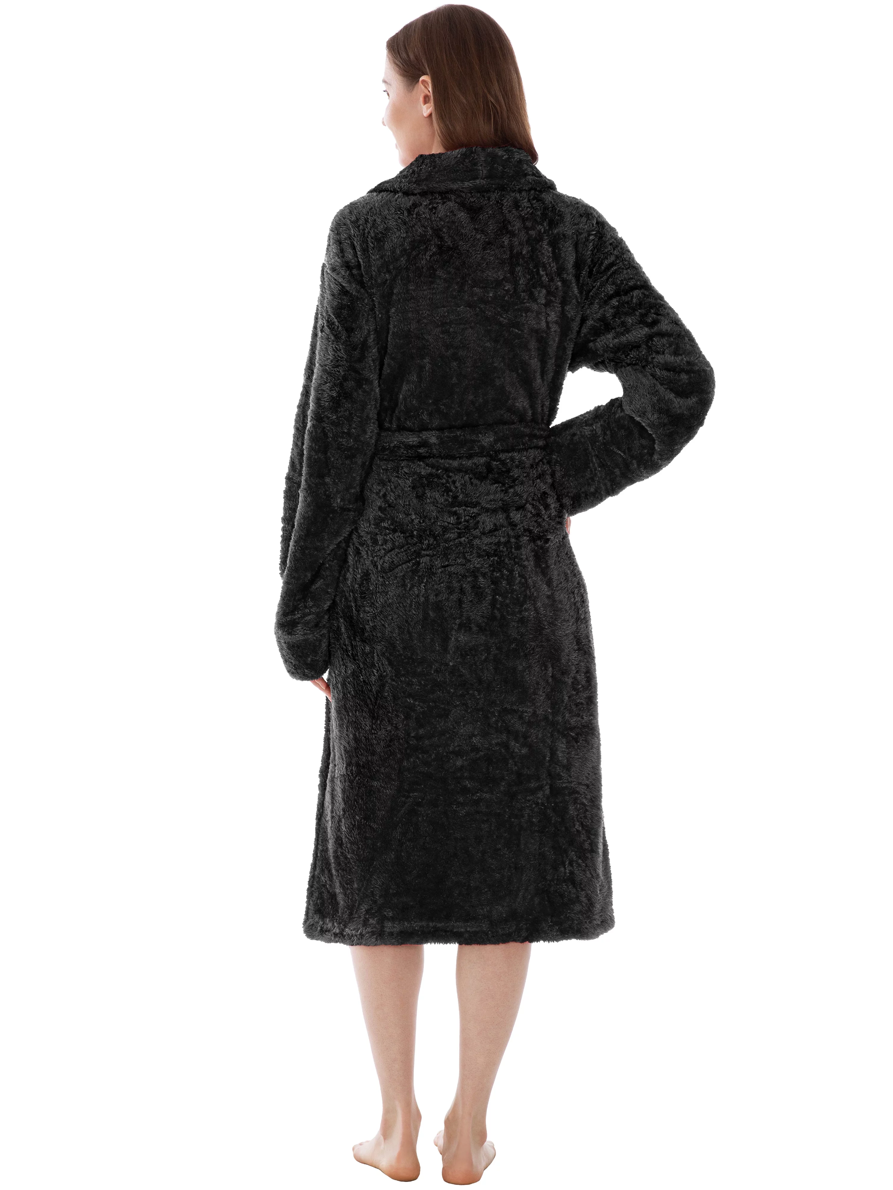 PAVILIA Premium Womens Plush Soft Robe Fluffy, Warm, Fleece Sherpa Shaggy Bathrobe (2XL/3XL, Black)