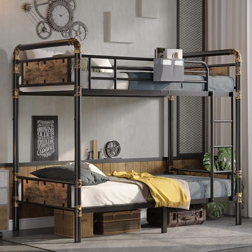 2 IN 1 Metal Bunk Bed Twin Over Twin, Convertible Twin Bunk Beds into 2 Individual Twin Size Bed for Kids Adults, 14.8