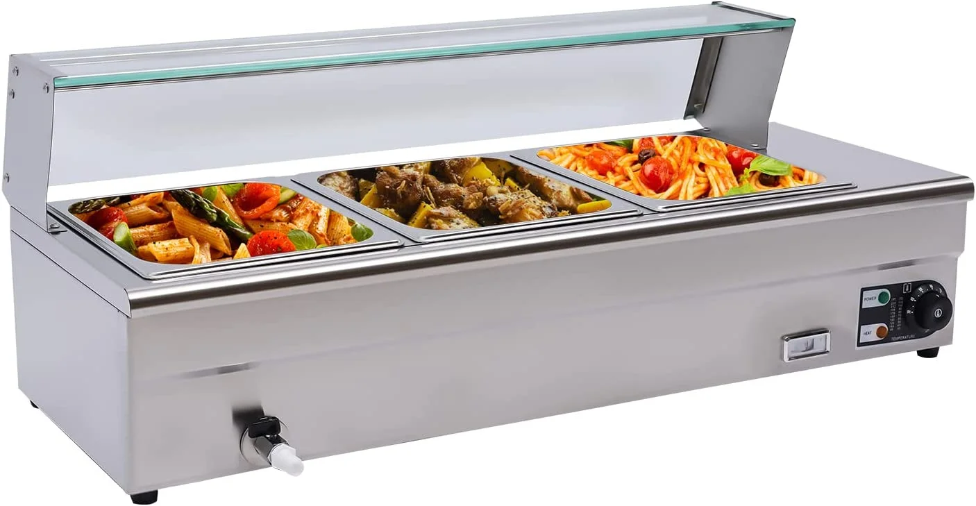 Miumaeov 3 Pans 1200W Food Warmer Buffet Wet Heat Catering Restaurant Temperature Control