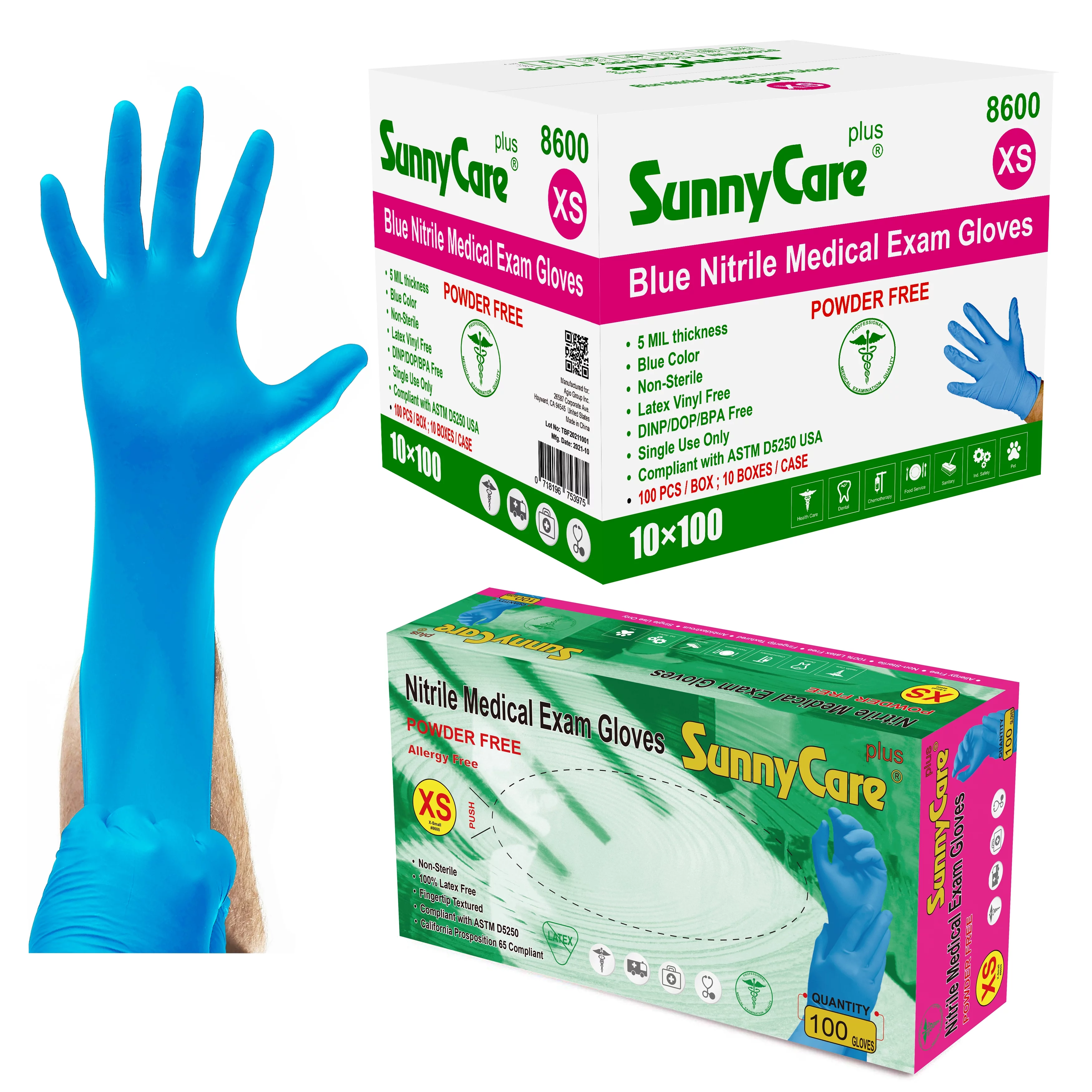 1000/case #8600 SunnyCare 5.0 mil Nitrile Exam Gloves Chemo-Rated (Non Vinyl Latex) Size: X-Small