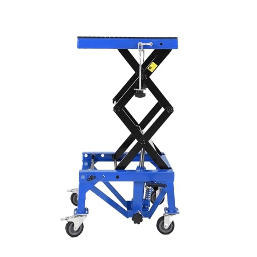 Hydraulic Motorcycle Lift Jack 350LBS, Foot Operated Scissor Lift Table for ATV Dirt Bike, Heavy-Duty Steel Stand with Safety Lock & Wheels, 13.78-34.25