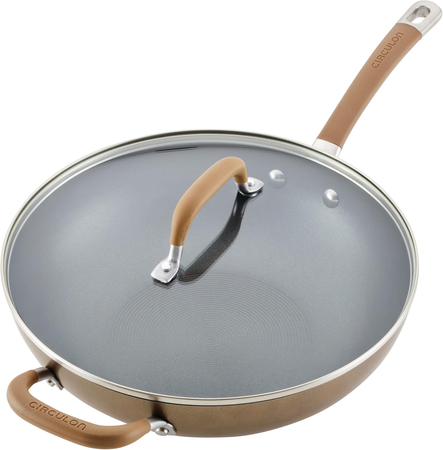 Circulon Premier Professional Hard Anodized Nonstick Jumbo Cooker with Helper Handle and Lid, 12 Inch, Bronze