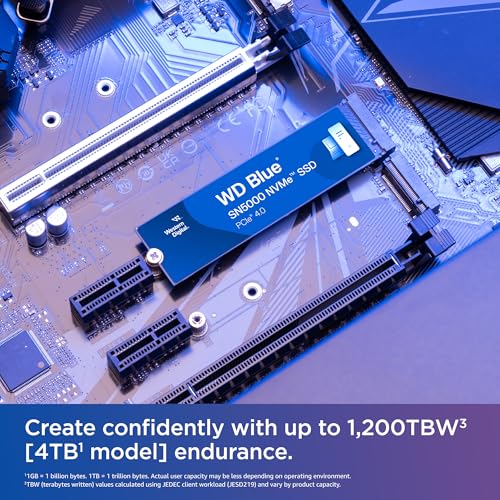 Western Digital 4TB WD Blue SN5000 NVMe Internal Solid State Drive SSD - PCIe Gen 4.0, M.2 2280, Up to 5,500 MB/s - WDS400T4B0E