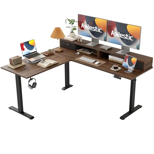 Agilestic L Shaped Electric Standing Desk with 2 Drawers, 63 Inch Ergonomic Adjustable Height Desk with Storage, Corner Desk Sit Stand up Computer Table for Work Office Home, Black