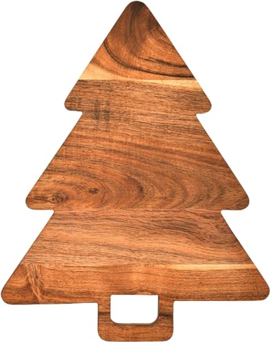 Affinity Decor Organic Acacia kitchen Cutting Chopping Board Platter Wine Holder with Handles for Butcher Block Cheese and Vegetables Fruit & Salad (Christmas Tree Board 14