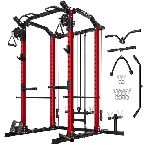 C11 Multi-Function Power Rack, 2000 lbs Power Cage with Adjustable Cable Crossover System and More Training Attachment, All-in-One Squat Rack with Dual Pulley System