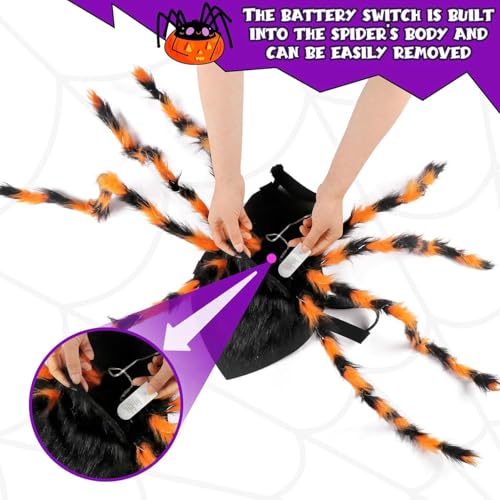 Halloween Party Decorations for Pet Dogs: Spider with 64 LED Lights and 8 Flashing Modes, Glowing Spider Decorations for Pet Costumes, Cute Dog and Cat Costume Accessories (L)