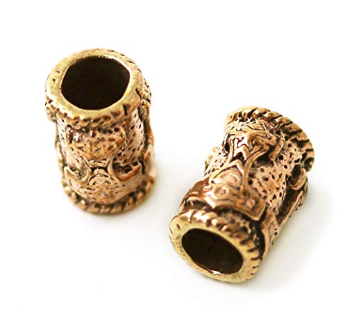 Bronze Norse Thors Hammer Beard Beads Rings, Dreadlock Viking Pirate Medieval Hair Beads, Pagan Jewelry