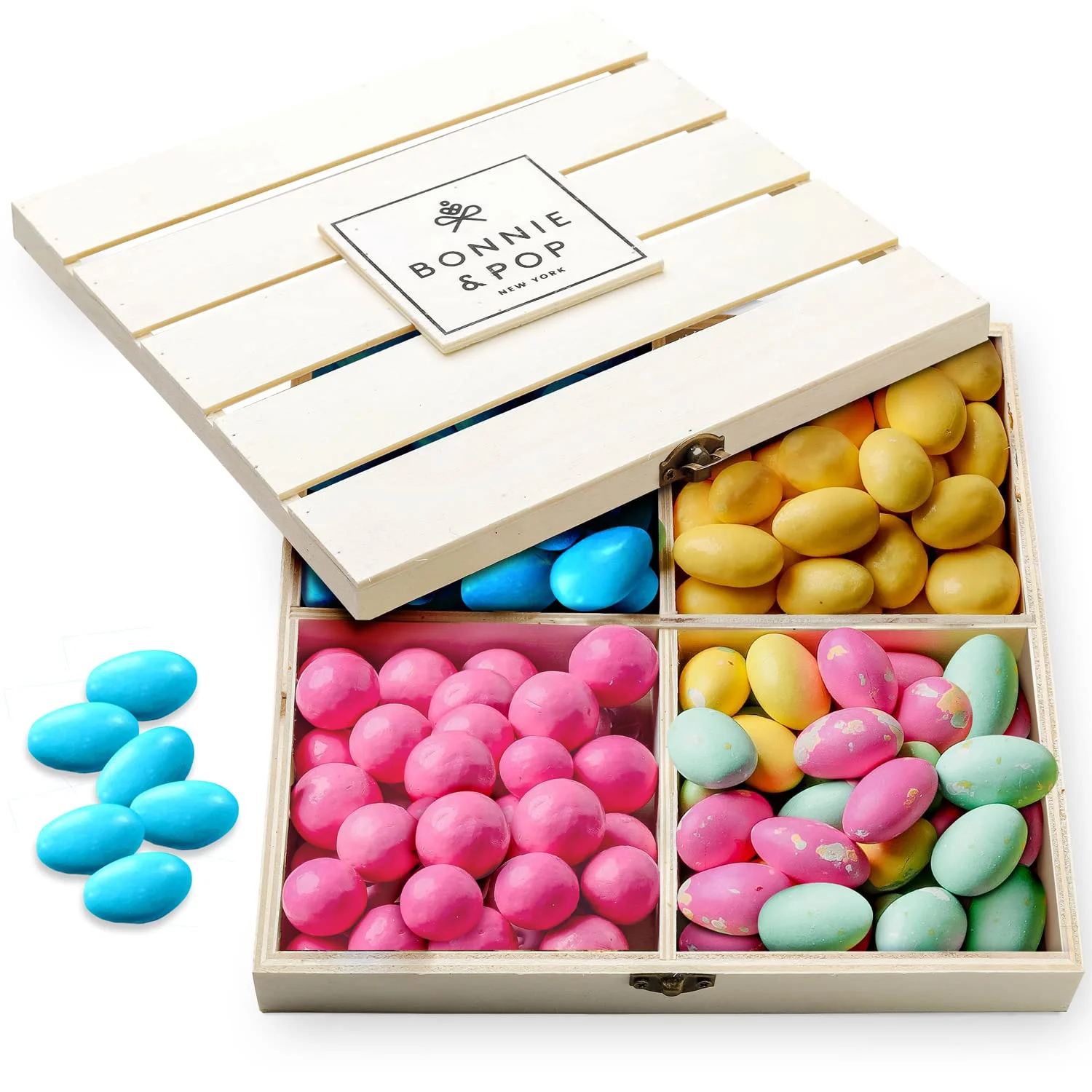 Easter Gift Basket | Snack and Treat Filled Easter Crate Variety Holiday Snack Crate| Unique Food Treats for Family Holiday Ideas | Perfect for Kids, Families | Bonnie and Pop | 4 Sections