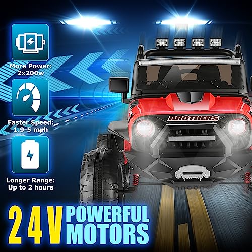 Hikole 24V Ride on Car Truck with Remote Control, 2 Seater Kids Power Electric Wheels Jeep, 3 Speeds, Bluetooth, LED Lights, Suspension, 24 Volt Ride On Toys for Big Kids 3-8 (Pink)