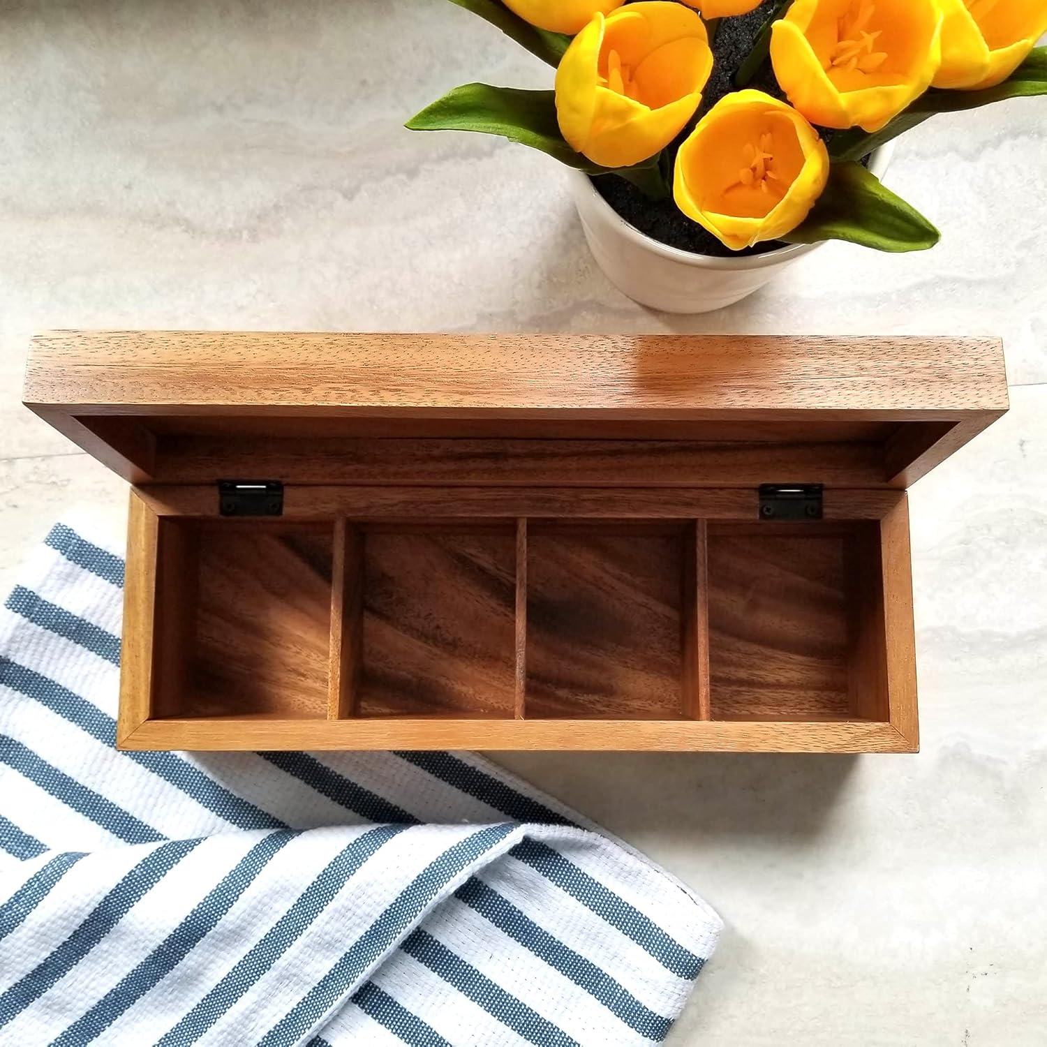Lipper International Acacia Wood Tea Box with 4 Sections, 12-1/2