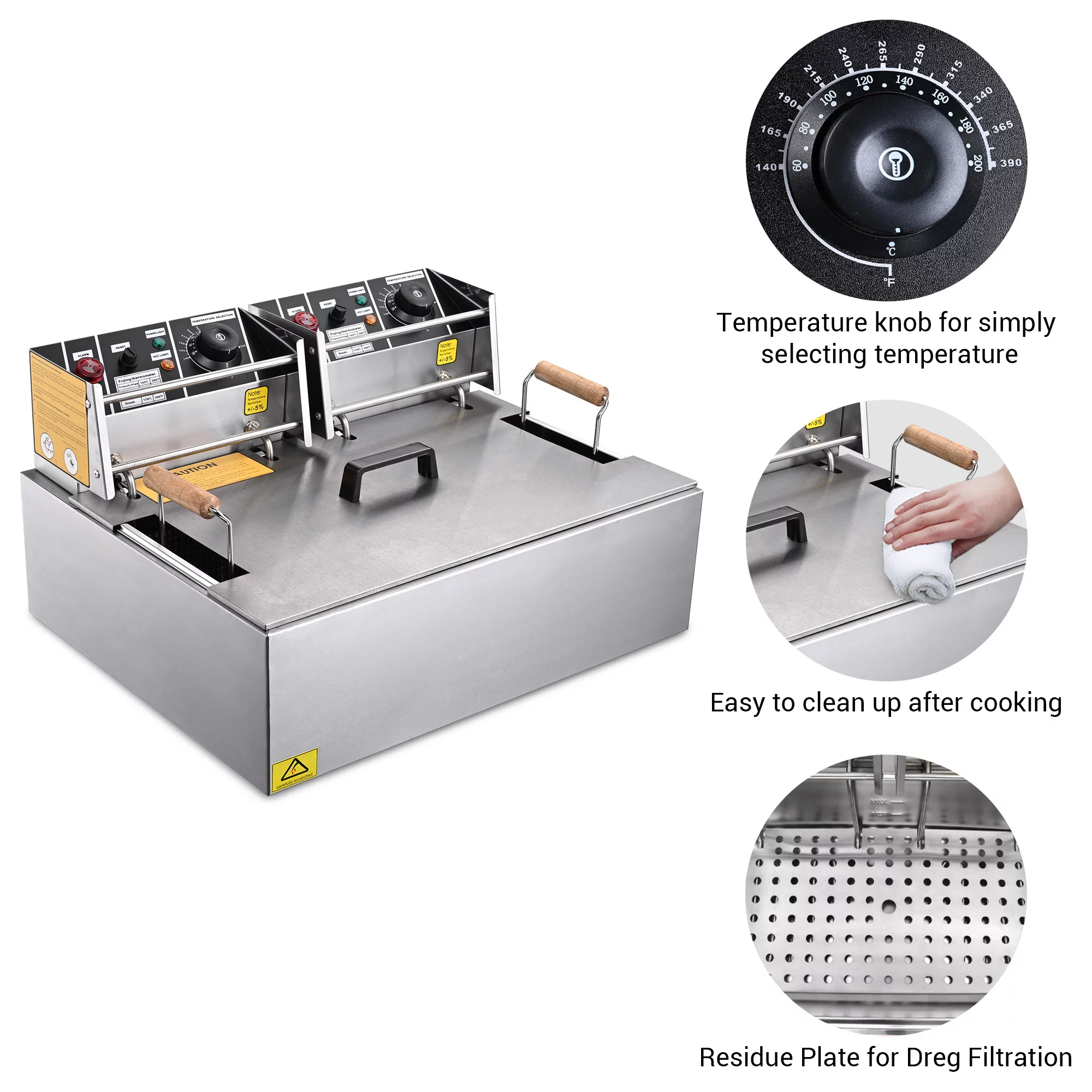 Wechef 5000W 20L Electric Deep Fryer Stainless Steel Single Large Tank Basket Lid Countertop Commercial Restaurant